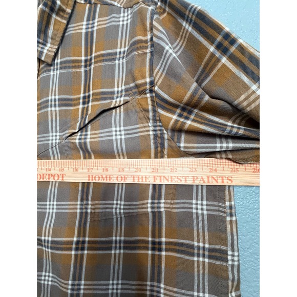 TOAD&CO Mens Flannel Plaid Button Up Shirt Cotton XL Brown Navy Western FLAW - Picture 7 of 14